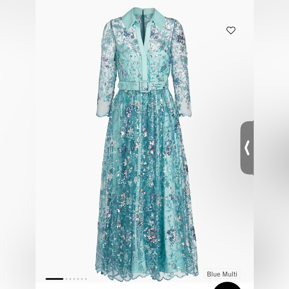 Badley Mischka blue multi midi gown